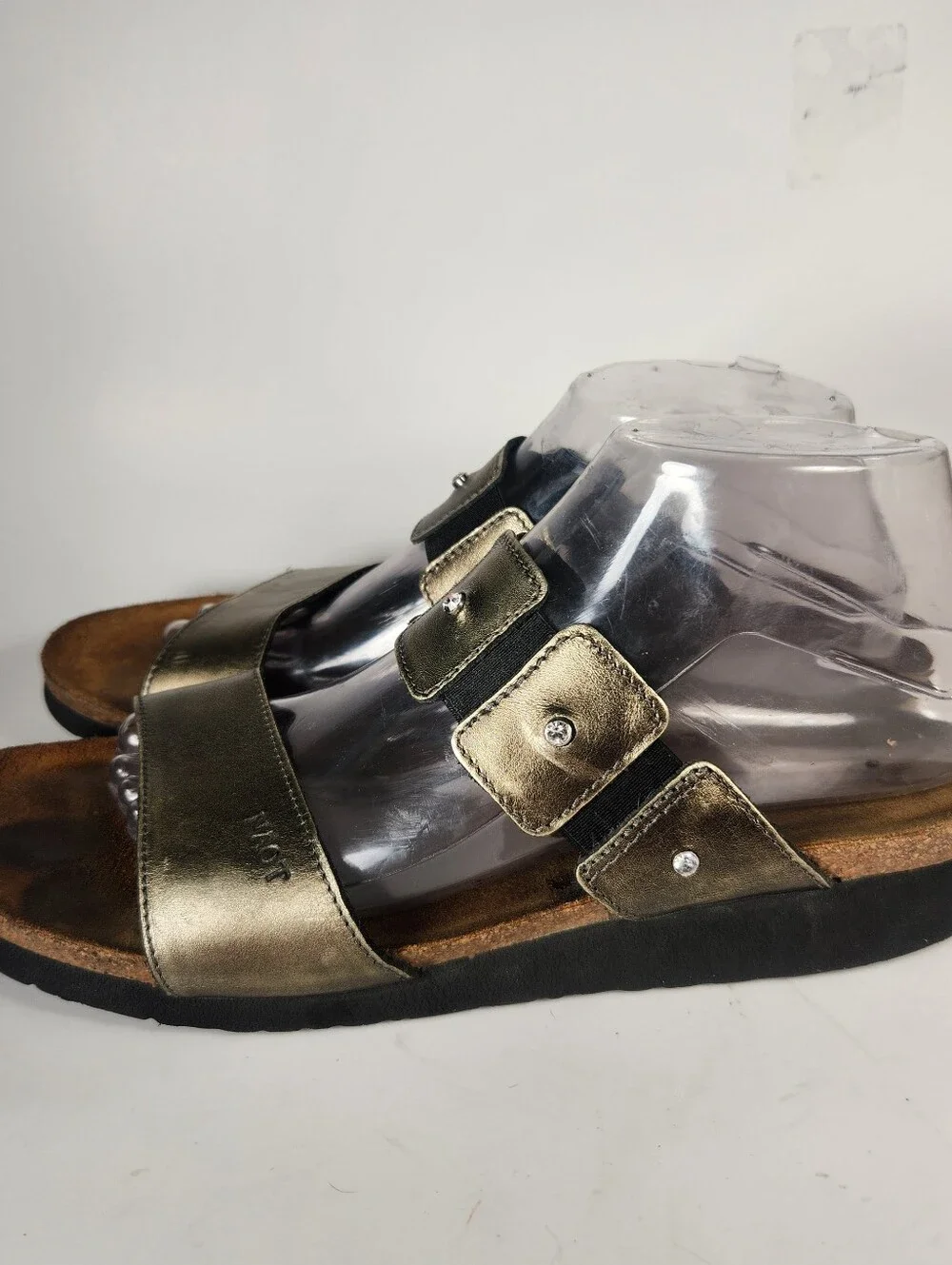 NAOT Women's Ashkey Sandal 11 EU 42 Metallic Gold Wedge Leather Rhinestones